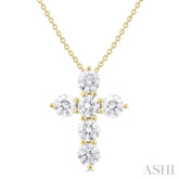 1 1/2 Ctw Round Cut Diamond Christian Cross 6-Stone Fashion Pendant With Chain in 14K Yellow Gold