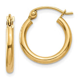 14k 2x15mm Polished Tube Hoop Earrings