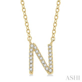 1/20 Ctw Initial 'N' Round Cut Diamond Pendant With Chain in 14K Yellow Gold