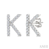 1/10 Ctw Initial 'K' Single Cut Diamond Earrings in 10K White Gold