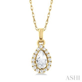 5x3 MM Pear Shape White Topaz and 1/20 Ctw Single Cut Diamond Halo Semi-Precious Pendant with Chain in 10K Yellow Gold