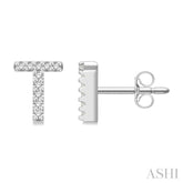 1/10 Ctw Initial 'T' Single Cut Diamond Earrings in 10K White Gold