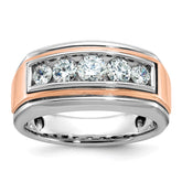 IBGoodman 14k White and Rose Gold Men's Polished and Grooved 5-Stone 1 Carat BB Quality Diamond Ring