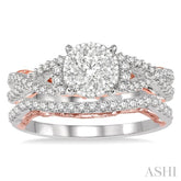 7/8 Ctw Lovebright Diamond Wedding Set With 5/8 Ctw Round Entwined Shank Engagement Ring and 1/5 Ctw Wedding Band in 14K White and Rose Gold