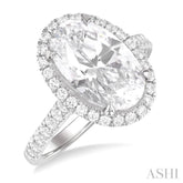 3/4 Ctw Oval Shape Round Cut Diamond Halo Semi-Mount Engagement Ring in 14K White Gold