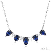 5x3 MM & 4x3 MM Pear Cut Sapphire and 1/8 Ctw Round Cut Diamond Precious Necklace in 14K White Gold