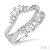 1/2 Ctw Curved Center Baguette Tower and Round Cut Diamond Insert Ring in 14K White Gold