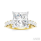 1 1/3 Ctw Princess Shape Princess and Round Cut Diamond Semi-Mount Engagement Ring in 14K Yellow and White Gold