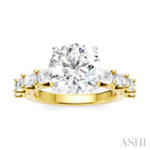 1 1/3 Ctw Round Shape Emerald and Round Cut Diamond Semi-Mount Engagement Ring in 14K Yellow and White Gold