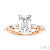 3/4 Ctw Emerald Shape Marquise and Round Cut Diamond Semi-Mount Engagement Ring in 14K Rose and White Gold