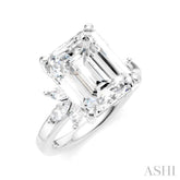 5/8 Ctw Emerald Shape Marquise and Round Cut Diamond Semi-Mount Engagement Ring in 14K White Gold