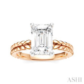 1/10 Ctw Emerald Shape Round Cut Diamond Semi-Mount Engagement Ring in 14K Rose and White Gold