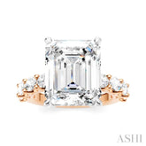 1 1/3 Ctw Emerald Shape Oval and Round Cut Diamond Semi-Mount Engagement Ring in 14K Rose and White Gold