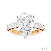 1 1/3 Ctw Pear Shape Princess and Round Cut Diamond Semi-Mount Engagement Ring in 14K Rose and White Gold