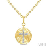 1/10 Ctw Latin Cross Round Cut Diamond Pirouette Fluted Circle Medallion Pendant With Chain in Yellow Gold Vermeil