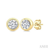 1/3 Ctw Bezel Set Round Cut Diamond Stud Earrings in 14K Yellow Gold