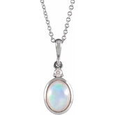 Sterling Silver 8x6 mm Natural Ethiopian Opal & .03 CT Natural Diamond 16-18" Necklace