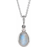 Sterling Silver 8x6 mm Natural Rainbow Moonstone & .03 CT Natural Diamond 16-18" Necklace