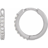 Sterling Silver 1/8 CTW Natural Diamond Hinged 12.5 mm Hoop Earrings