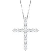 14K White Gold 3/4 CTW Lab-Grown Diamond Cross 16-18" Necklace