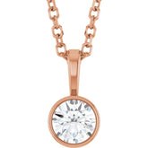 14K Rose Gold 1/4 CT Lab-Grown Diamond Bezel-Set Solitaire 16-18" Necklace