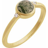14K Yellow Gold Natural Moss Agate & .03 CTW Natural Diamond Ring