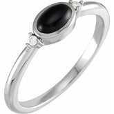Platinum 5x3 mm Round Natural Black Onyx & .03 CTW Natural Diamond Ring