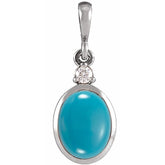 14K White Gold 9x7 mm Natural Turquoise & .03 CT Natural Diamond Cabochon Pendant