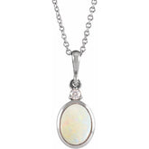 Sterling Silver 10x8 mm Natural White Opal & .03 CT Natural Diamond 16-18" Necklace