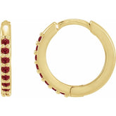 14K Yellow Gold Lab-Grown Ruby Hinged 12.5 mm Hoop Earrings