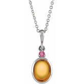 14K White Gold 5x3 mm Natural Citrine & Natural Pink Tourmaline 16-18" Necklace