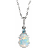 Platinum 5x3 mm Lab-Grown White Opal & Natural London Blue Topaz 16-18" Necklace