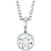 Sterling Silver 1/3 CT Natural Diamond Bezel-Set Solitaire 16-18" Necklace