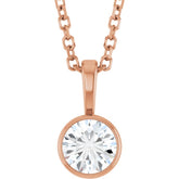 14K Rose Gold 1/3 CT Lab-Grown Diamond Bezel-Set Solitaire 16-18" Necklace