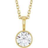 14K Yellow Gold 1/2 CT Lab-Grown Diamond Bezel-Set Solitaire 16-18" Necklace