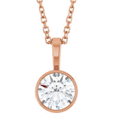 14K Rose Gold 5/8 CT Lab-Grown Diamond Bezel-Set Solitaire 16-18" Necklace