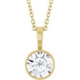 14K Yellow Gold 9/10 CT Lab-Grown Diamond Bezel-Set Solitaire 16-18" Necklace