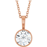 14K Rose Gold 9/10 CT Lab-Grown Diamond Bezel-Set Solitaire 16-18" Necklace