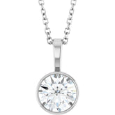 Platinum 9/10 CT Lab-Grown Diamond Bezel-Set Solitaire 16-18" Necklace