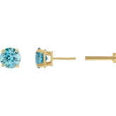 14K Yellow Gold Natural Blue Zircon Earring