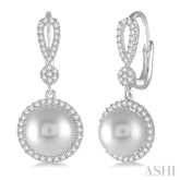 8 MM Cultured Pearls and 1/3 Ctw Round Cut Diamond Earrings in 14K White Gold
