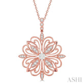 1/3 Ctw Lattice Floral Pattern Lovebright Round Cut Diamond Pendant With Chain in 14K Rose and White Gold
