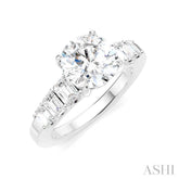 1 Ctw Round Shape Emerald and Round Cut Diamond Semi-Mount Engagement Ring in 14K White Gold