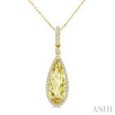 16X6 MM Pear Shape Lemon Quartz and 1/5 Ctw Round Cut Diamond Semi-Precious Pendant With Chain in 10K Yellow Gold