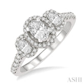 5/8 Ctw Oval Shape Past, Present & Future Round Cut Diamond Semi-Mount Engagement Ring in 14K White Gold