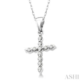 1/10 Ctw Round Cut Diamond Cross Petite Pendant in 10K White Gold with Chain