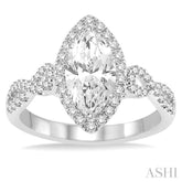 1 Ctw Diamond Engagement Ring with 5/8 Ct Marquise Cut Center Stone in 14K White Gold
