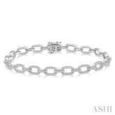 1 1/2 Ctw Round Cut Diamond Encrusted Link Paperclip Chain Bracelet in 14K White Gold
