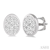 1/2 Ctw Oval Shape Lovebright Round Cut Diamond Bezel Stud Earring in 14K White Gold