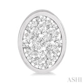 1/2 Ctw Oval Shape Lovebright Round Cut Diamond Bezel Stud Earring in 14K White Gold